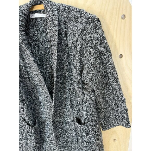 ZARA Size M Womens Shawl Collar Open Front Dolman Sleeve Cardigan Heather Black - Picture 3 of 12